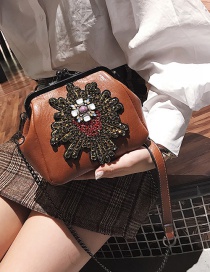 Fashion Brown Diamond Decorated Shell Shape Shoulder Bag