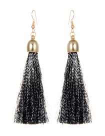 Trendy Black Long Tassel Decorated Simple Earrings