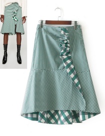 Fashion Green Grid Pattern Decorated Asymmetric Skirt