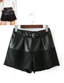 Fashion Black Pure Color Decorated Patchwork Shorts