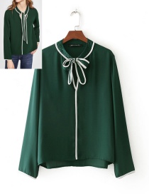 Fashion Green Bowknot Decorated Long Sleeves Shirt