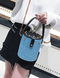 Fashion Blue Bucket Shape Decorated Bag