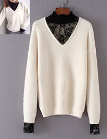 Fashion White Rose Shape Decorated Sweater