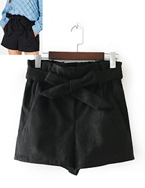 Fashion Black Bowknot Shape Decorated Shorts