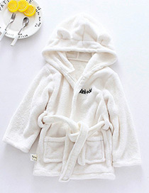 Lovely White Pure Color Decorated Bathrobe