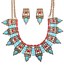 Vintage Blue+red Hollow Out Decorated Jewelry Sets