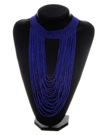 Fashion Sapphire Blue Bead Decorated Necklace