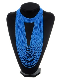 Fashion Blue Bead Decorated Necklace