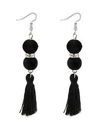 Bohemia Black Fuzzy Ball Decorated Tassel Earrings