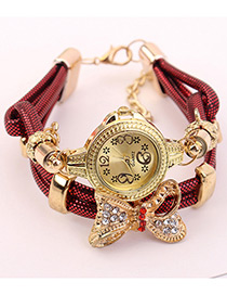 Elegant Red Bowknot Shape Decorated Watch