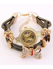 Elegant Black+gold Color Bowknot Shape Decorated Watch
