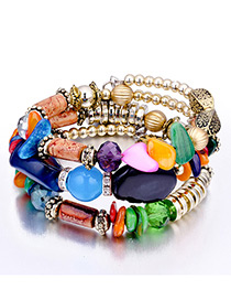 Vintage Multi-color Beads Decorated Multi-layer Bracelet