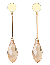 Elegant Champagne Oval Shape Diamond Decorated Earrings
