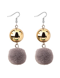 Elegant Gray Fuzzy Ball Decorated Pom Earrings