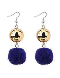Elegant Sapphire Blue Fuzzy Ball Decorated Pom Earrings