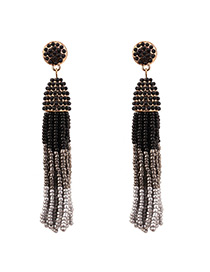 Bohemia Gray Color-matching Decorated Tassel Earrings