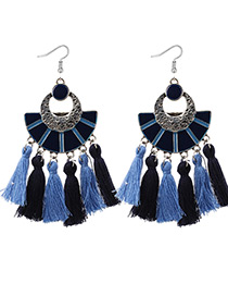 Bohemia Blue Fan Shape Decorated Tassel Earrings
