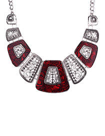 Exaggerated Red Square Shape Decorated Necklace