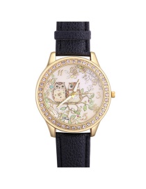 Fashion Black Owla&trees Pattern Decorated Watch
