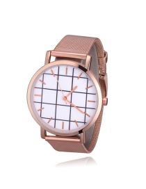 Fashion Rose Gold Grid Pattern Decorated Round Dial Watch