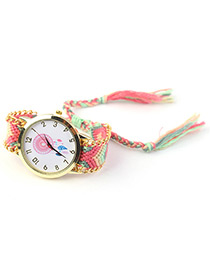 Trendy Pink Tree Pattern Decorated Hand-woven Design Watch