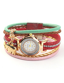 Trendy Red Elephant&tassel Decorated Multi-layer Watch