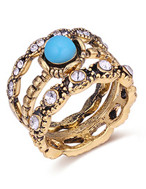 Fashion Gold Color+blue Diamond Decorated Hollow Out Ring Sets(3pcs)
