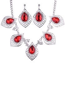 Fashion Red Diamond Decorated Hollow Out Jewelry Sets
