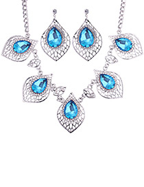 Fashion Blue Diamond Decorated Hollow Out Jewelry Sets
