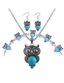 Fashion Blue Owls Pendant Decorated Jewelry Sets