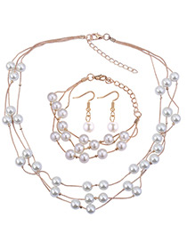 Fashion Champagne Pearls Decorated Multi-layer Jewelry Sets