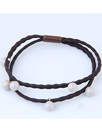 Sweet Coffee Pearls Decorated Double Layer Hair Band