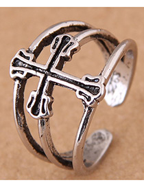 Vintage Antique Silver Cross Shape Decorated Opening Ring
