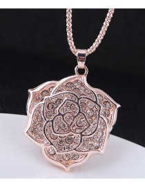 Fashion Rose Gold Flower Pendant Decorated Long Necklace