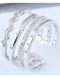 Fashion Silver Color Diamond Decorated Multi-layer Opening Ring