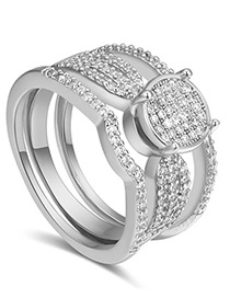 Fashion Silver Color Full Diamond Design Multi-layer Ring