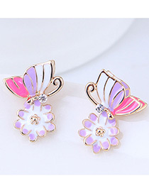 Fashion Purple+pink Flower&butterfly Shape Design Earrings