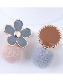 Fashion Pink+gray Flower Shape Decorated Pom Earrings
