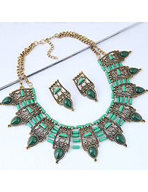 Vintage Green Water Drop Shape Decorated Jewelry Set