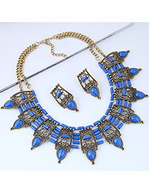 Vintage Sapphire Blue Water Drop Shape Decorated Jewelry Set