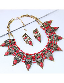 Vintage Red Water Drop Shape Decorated Jewelry Set