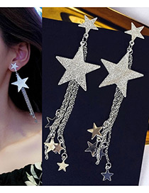 Fashion Silver Color Stars Shape Decorated Long Earrings