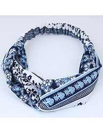 Sweet White+blue Flowers Pattern Decorated Wide Hair Band