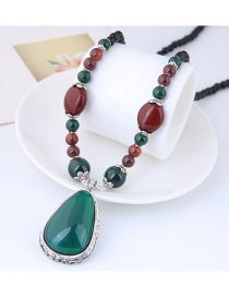 Elegant Green+red Water Drop Shape Pendant Decorated Long Necklace