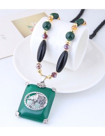 Elegant Green+purple Elephant Pendant Decorated Long Necklace