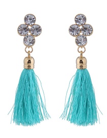 Elegant Blue Diamond Decorated Long Tassel Earrings
