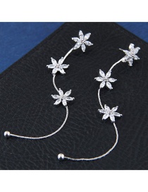 Sweet Silver Color Flowers Decorated Long Tassel Earrings