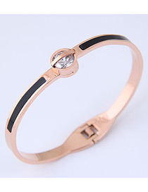 Elegant Rose Gold+black Round Diamond Decorated Bracelet