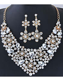 Fashion White Full Diamond Decorated Flower Shape Jewelry Sets