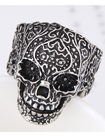 Vintage Silver Color Skull Shape Decorated Ring